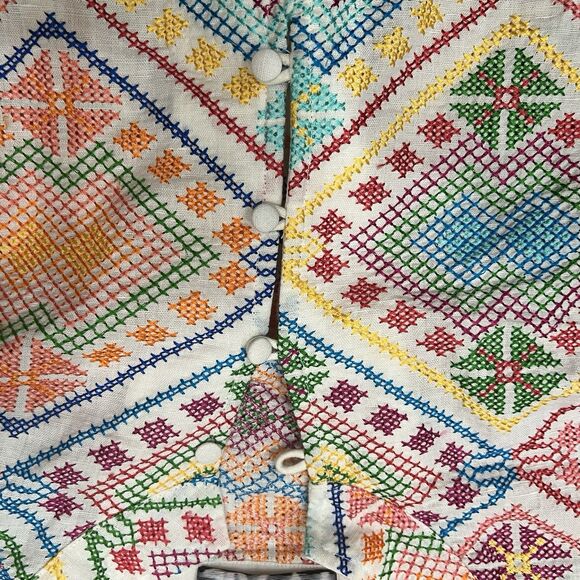 La Vie Style House Embroidered Multicolor Geometric Linen Blend Caftan One Size - Picture 4 of 5